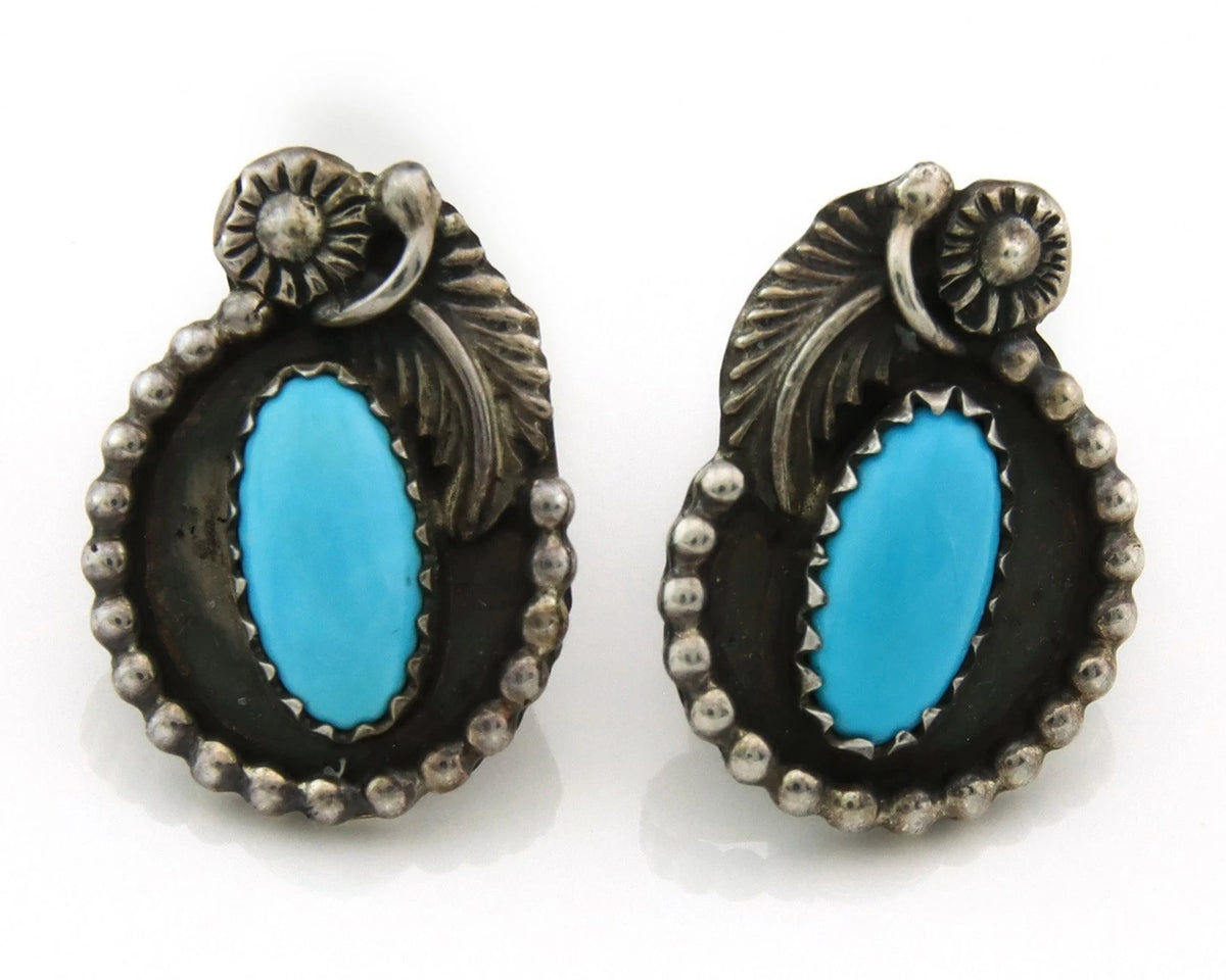 Navajo Dangle Earrings Sterling Silver Handmade Turquoise Vintage Signed
