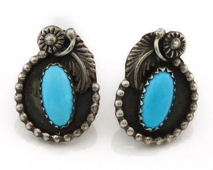Navajo Dangle Earrings Sterling Silver Handmade Turquoise Vintage Signed