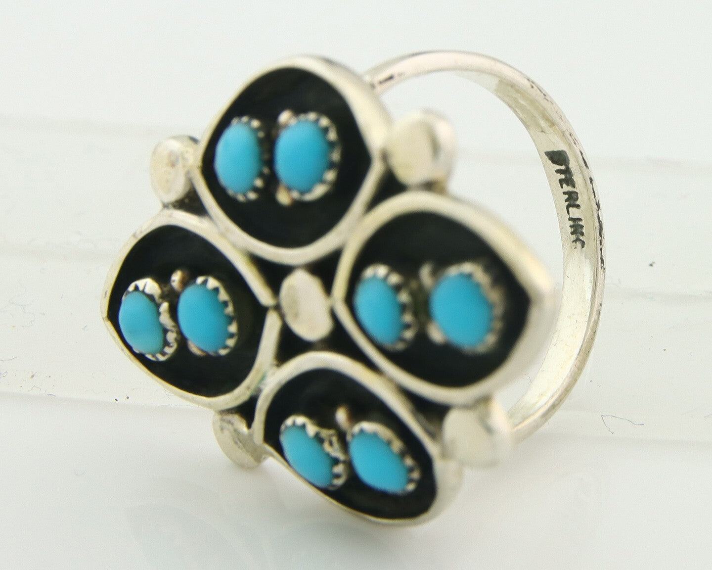 Vintage Zuni Ring 925 Sterling Authentic Natural Turquoise Native Artist Sz 7.75