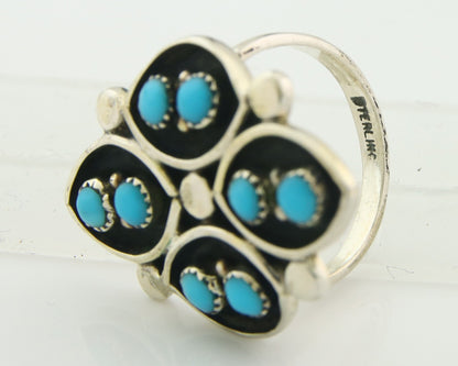 Vintage Zuni Ring 925 Sterling Authentic Natural Turquoise Native Artist Sz 7.75