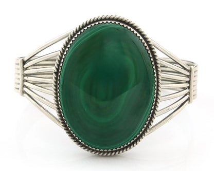 Navajo Cuff Bracelet Sterling Silver Natural Malachite Native American Artist