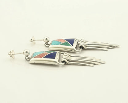 Navajo Earrings 925 Sterling Silver Natural Gemstones Signed Teme C.80's