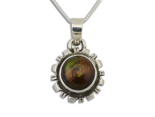 Navajo Handmade Necklace 925 Silver Fire Opal Artist Signed Sunburst C.80's