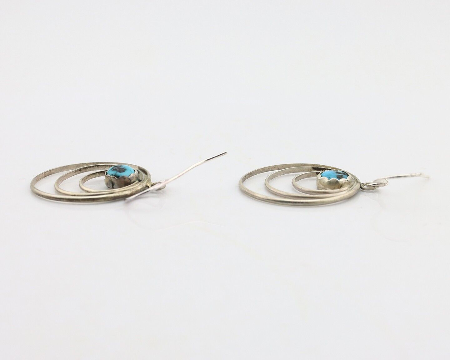 Navajo Dangle Handmade Earrings 925 Silver Blue Turquoise Native Artist C.80's