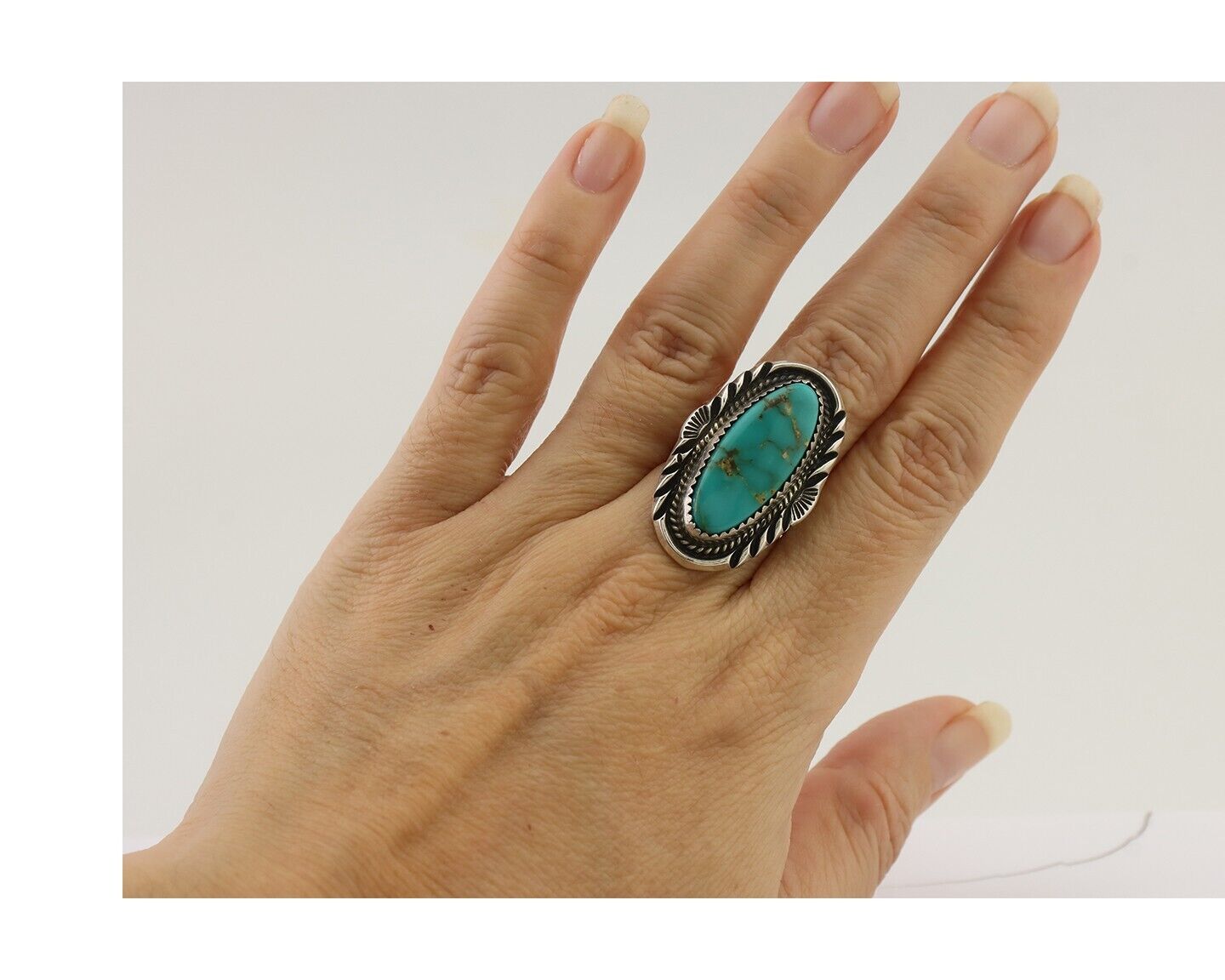 Navajo Ring 925 Silver Natural Blue Turquoise Signed M Begay C.80's