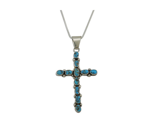 Navajo Cross Necklace 925 Silver Turquoise Artist Signed Begay C.80's