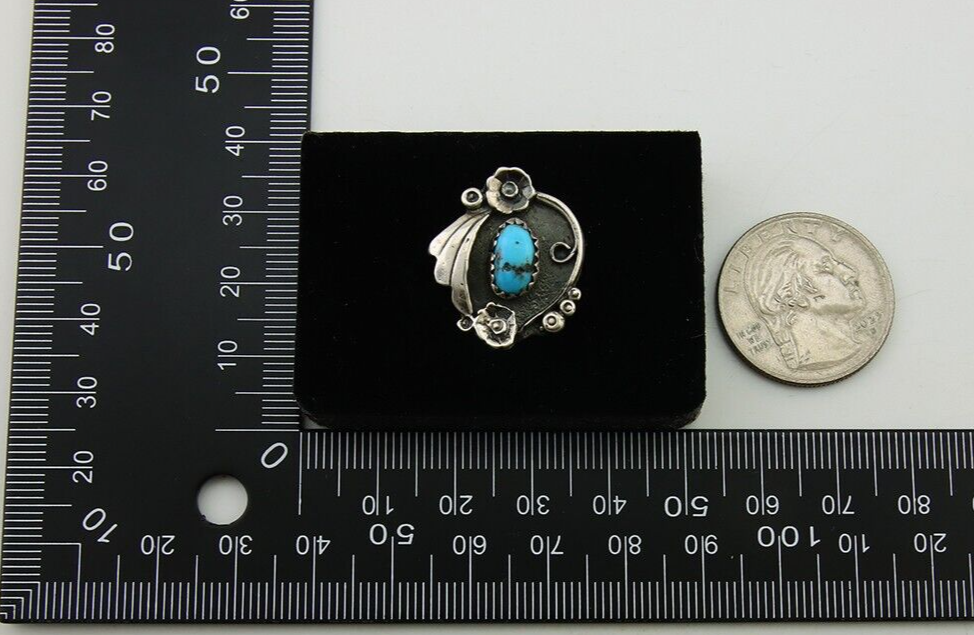 Navajo Handmade Ring 925 Sterling Silver Natural Turquoise Native Artist C.80's