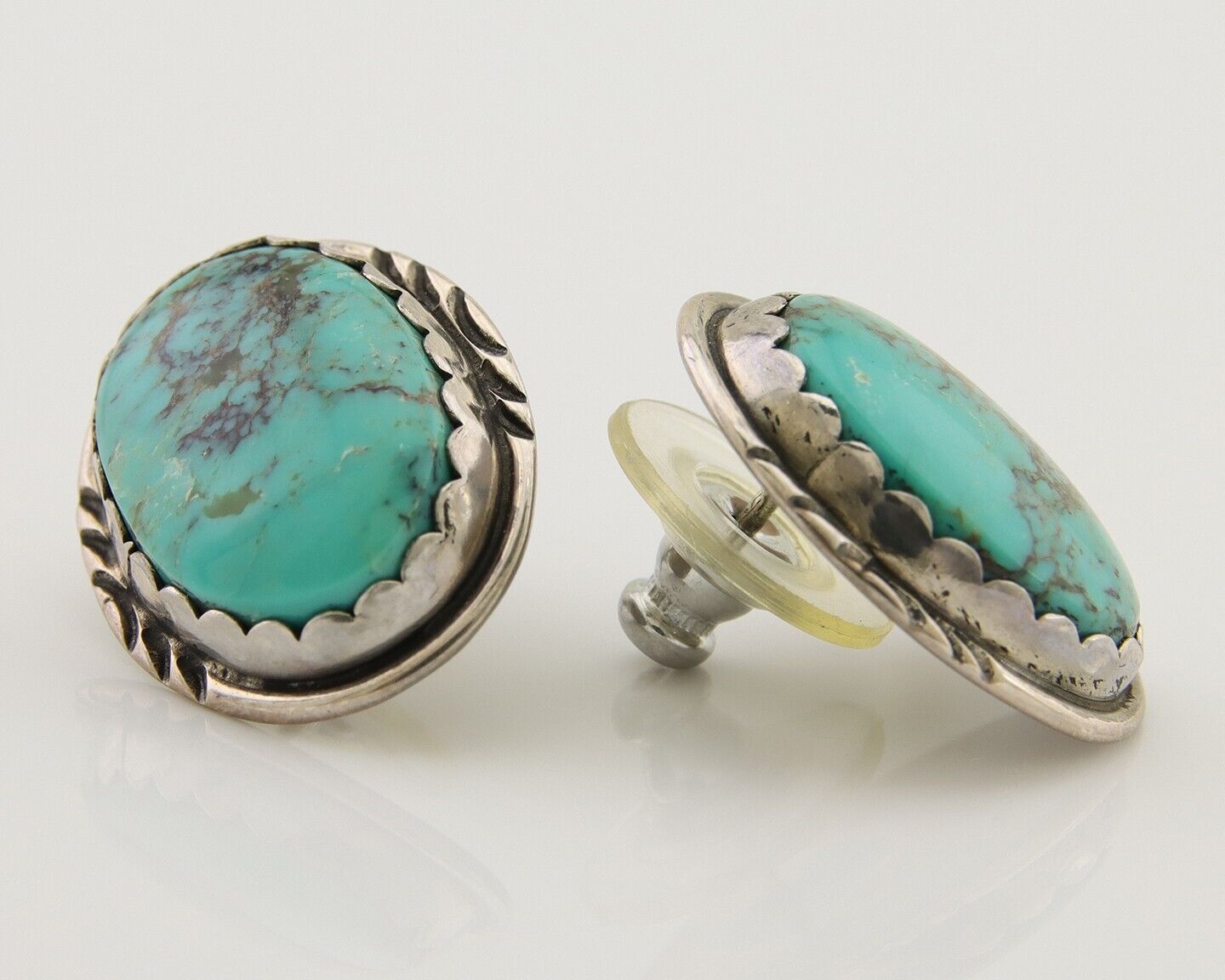 Navajo Earrings 925 Silver Natural Blue Native American Artist C.80's