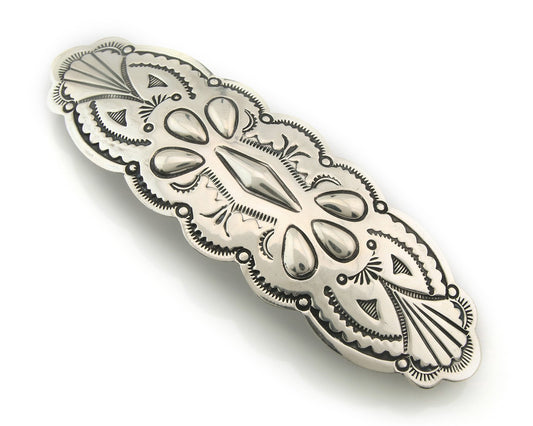 Vintage Navajo Barrette 925 Sterling Silver Hand Stamped Signed Delgarito