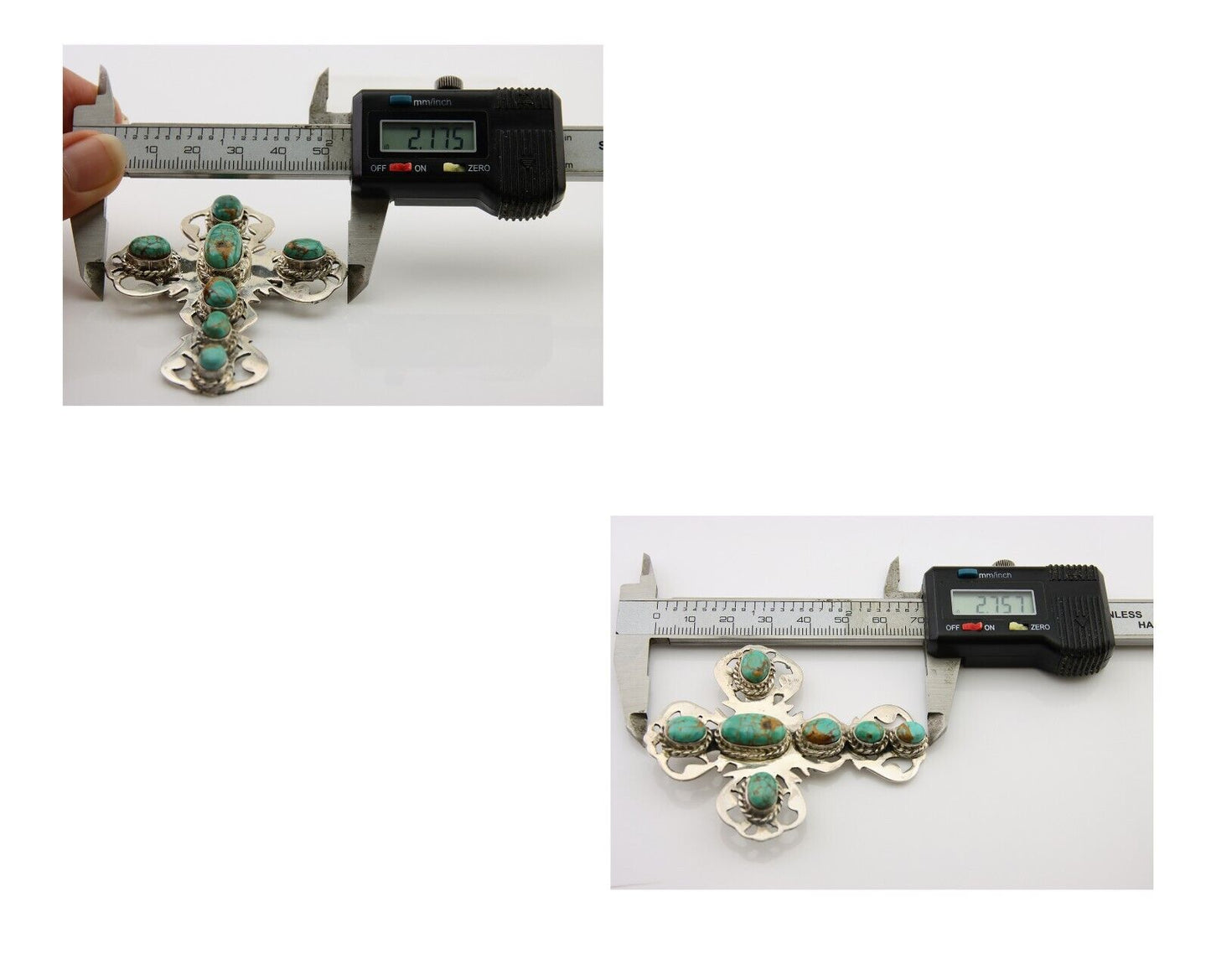 Navajo Pin Pendant 925 Silver Natural Spiderweb Turquoise Artist Signed Sun Set