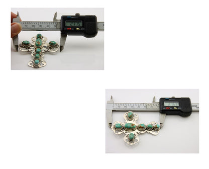 Navajo Pin Pendant 925 Silver Natural Spiderweb Turquoise Artist Signed Sun Set