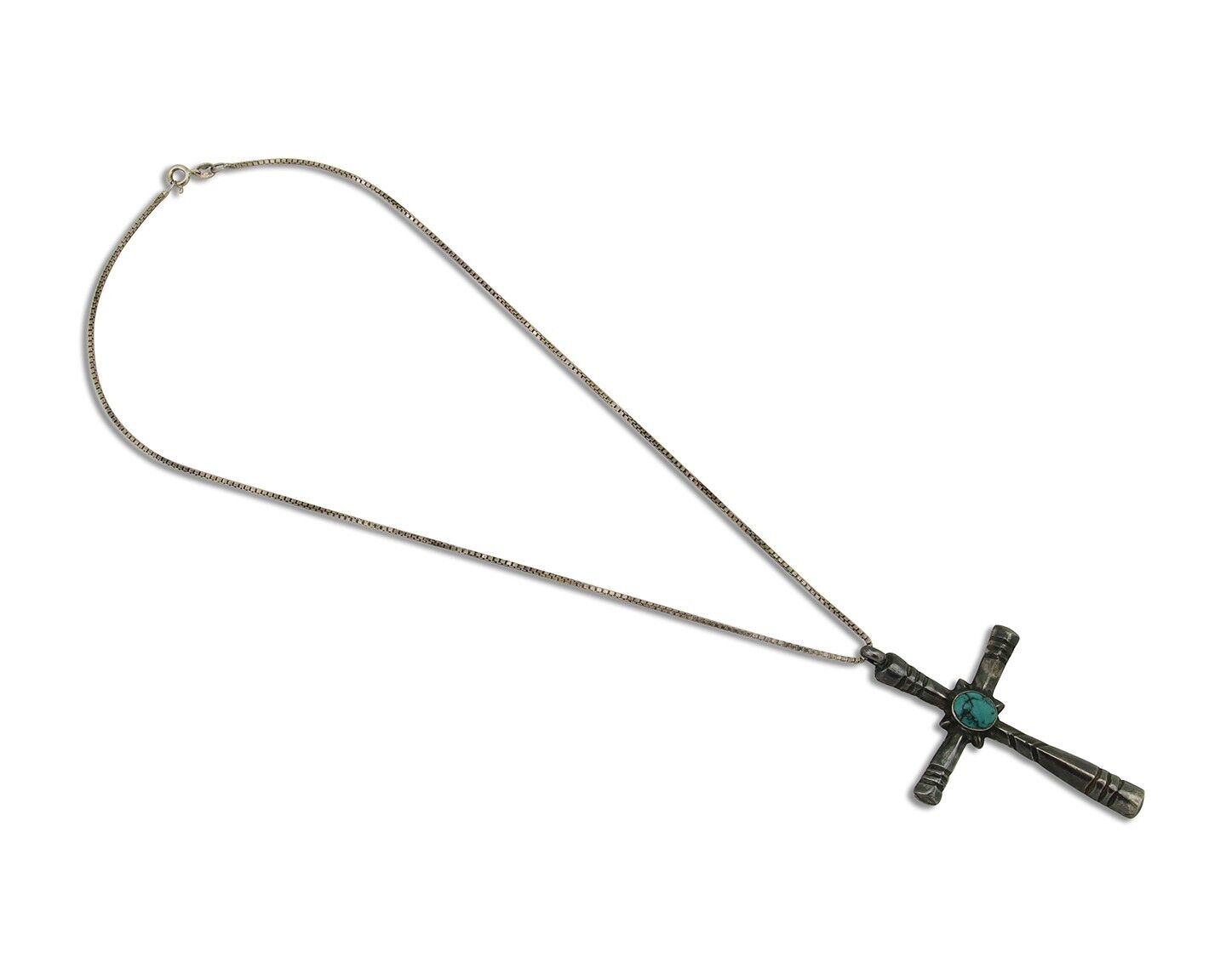 Navajo Sand Cast Cross Pendant 925 Silver Turquoise Native Artist C.80s