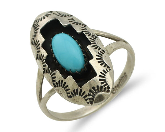 Navajo Ring .925 Silver Sleeping Beauty Turquoise Artist Signed P C.80's