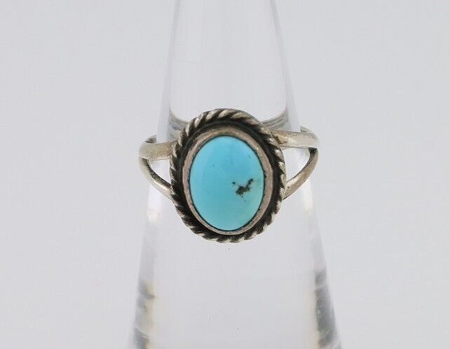 Navajo Ring 925 Silver Kingman Turquoise Native American Artist C.80's