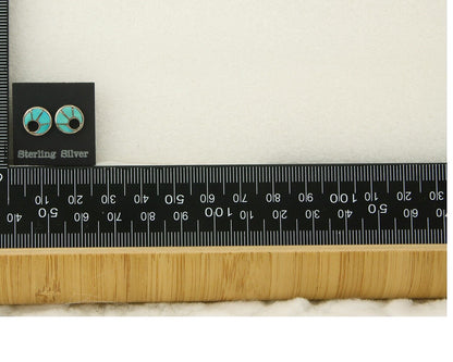 Zuni Earrings 925 Silver Inlaid Turquoise Native American Artist C.80's