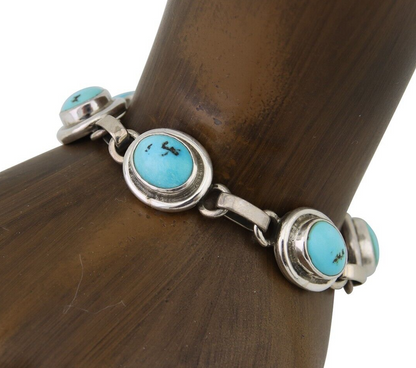 Navajo Bracelet 925 Silver Natural Blue Turquoise Native American Artist C.80's