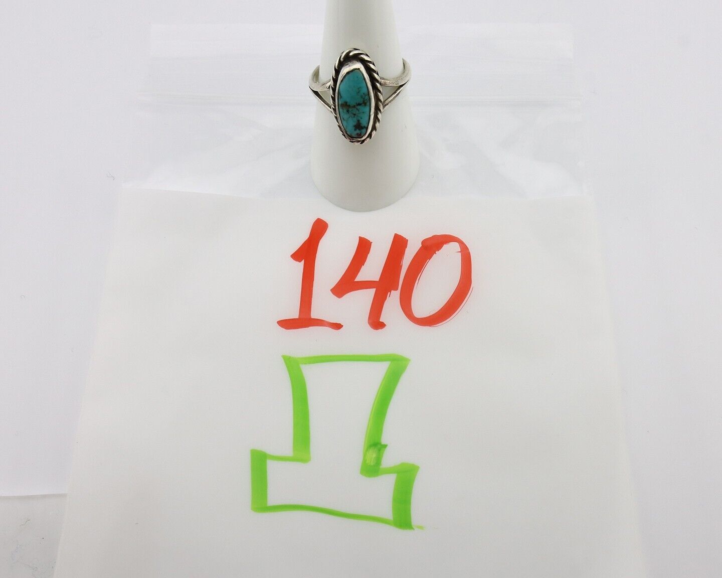 Navajo Ring 925 Silver Kingman Turquoise Native American Artist C.80's