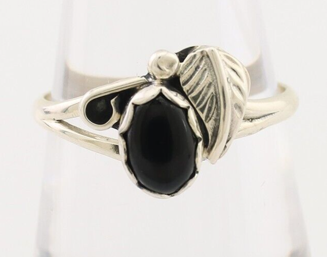 Navajo Handmade Ring 925 Silver Natural Onyx Native Artist Size 6.5 C.80's