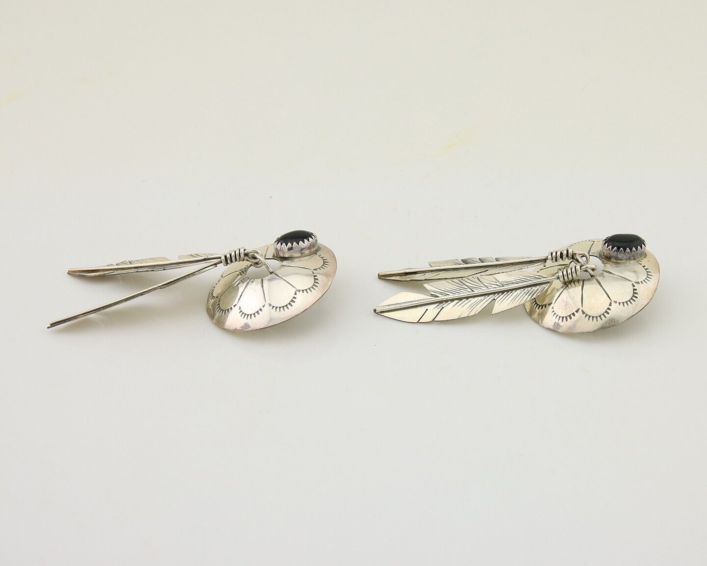 Navajo Handmade Earrings 925 Silver Onyx Native American Artist C.80's