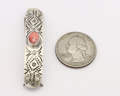 Women Navajo Hair Clip Barrette 925 Silver White Red Spiney Oyster Native Artist