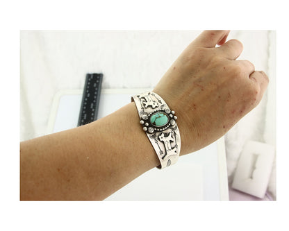 Vintage Navajo Bracelet 925 Silver Blue Turquoise Handmade Signed GR
