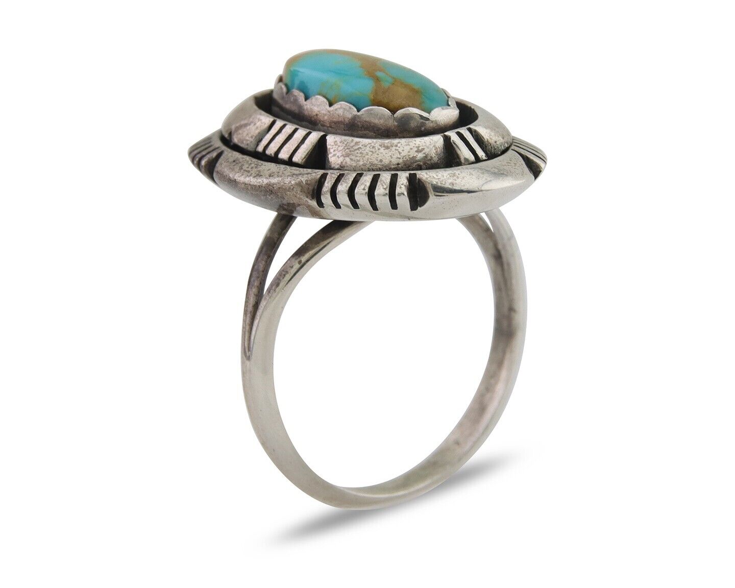 Navajo Ring 925 Silver Natural Turquoise Signed Leonard & Marian Nez C.80's