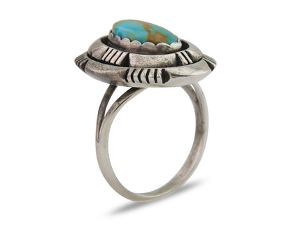 Navajo Ring 925 Silver Natural Turquoise Signed Leonard & Marian Nez C.80's