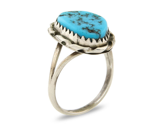 Navajo Ring 925 Sterling Natural Blue Nugget Turquoise C.80's Size 5.75