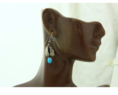 Navajo Dangle Earrings Sterling Silver Natural Turquoise Vintage Signed A