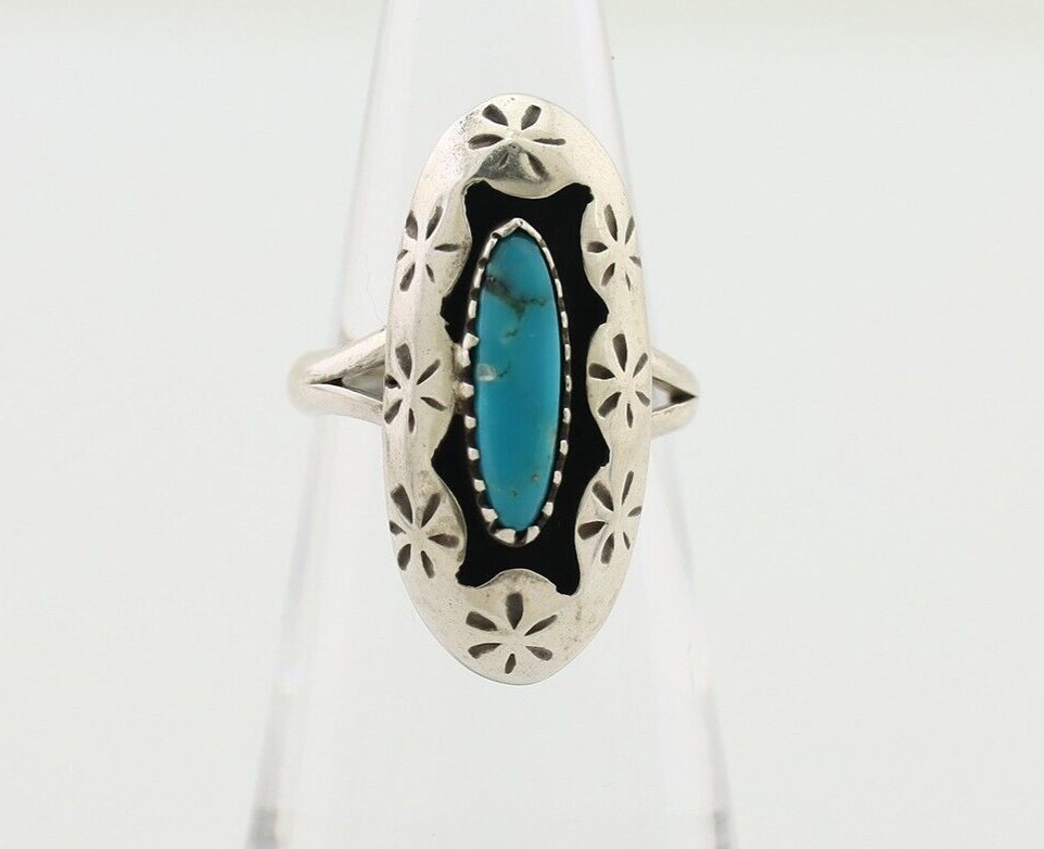 Navajo Ring 925 Silver Natural Blue Turquoise Native American Artist C.80's