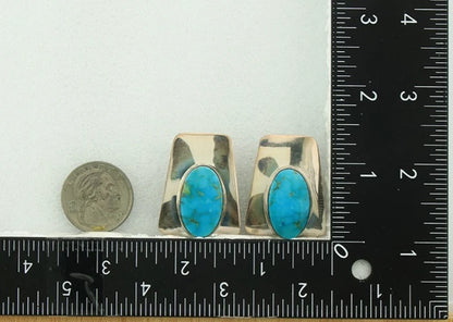 Navajo Clip-On Earrings Sterling Silver Natural Turquoise Vintage