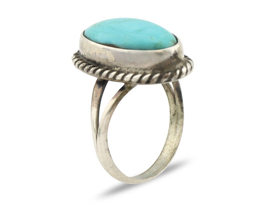 Navajo Ring 925 Silver Natural Kingman Turquoise Signed M Montoya C.80's