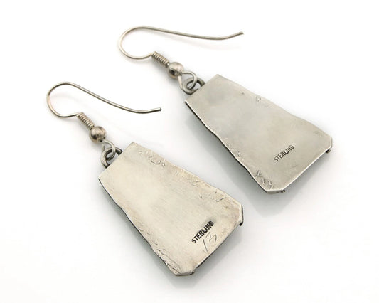 Navajo Dangle Earrings Sterling Silver Handmade Vintage Natural Coral