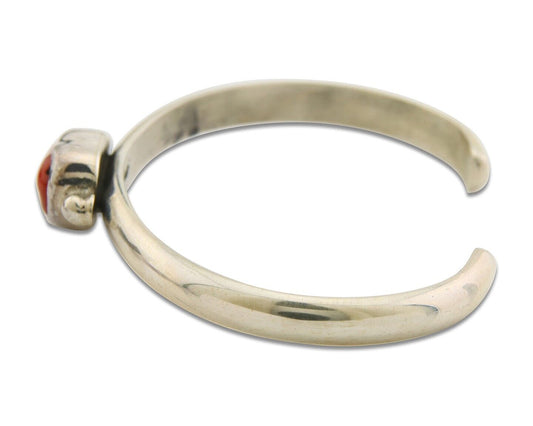 Navajo Bracelet .925 Silver Mediterranean Red Coral Cuff Native Artist C.80's