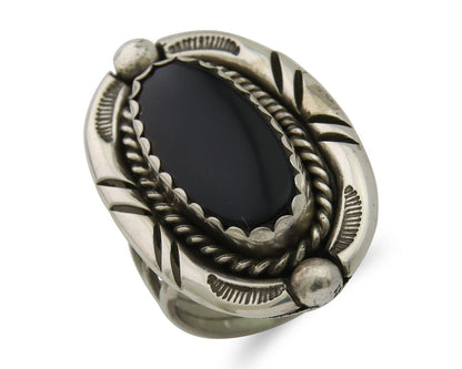Navajo Ring 925 Silver Black Onyx Artist Signed V & N Edsitty C.80's