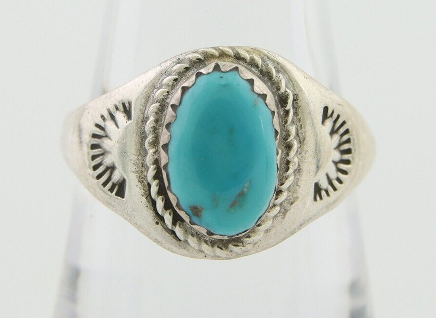 Navajo Ring 925 Silver Natural Blue Turquoise Native Artist C.80's