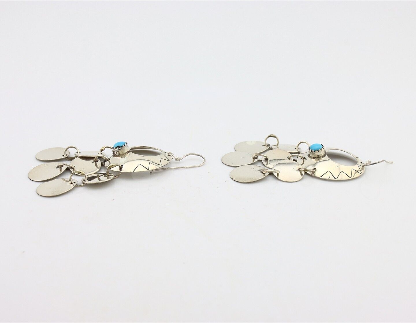 Navajo Dangle Handmade Earrings 925 Silver Blue Turquoise Native Artist C.80's