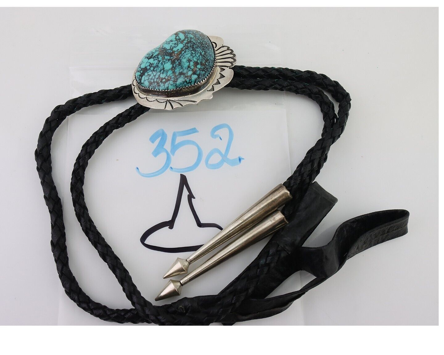 Navajo Bolo Tie 925 Silver Turquoise Artist Signed Tom Willeto C.80's