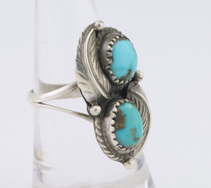 Navajo Ring 925 Silver Natural Blue Gem Turquoise Artist Signed MC C.80's