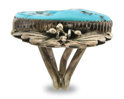 Navajo Ring 925 Sterling Turquoise Native American Artist C.80's Size 6.0
