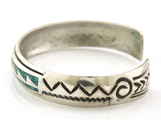 Navajo Cuff Bracelet Sterling Silver Authentic Turquoise Signed Stanley Bain