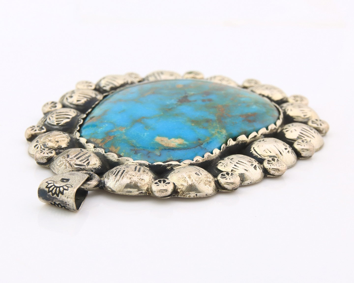 Large Navajo Pendant Sterling Silver Authentic Turquoise Vintage Artist Signed