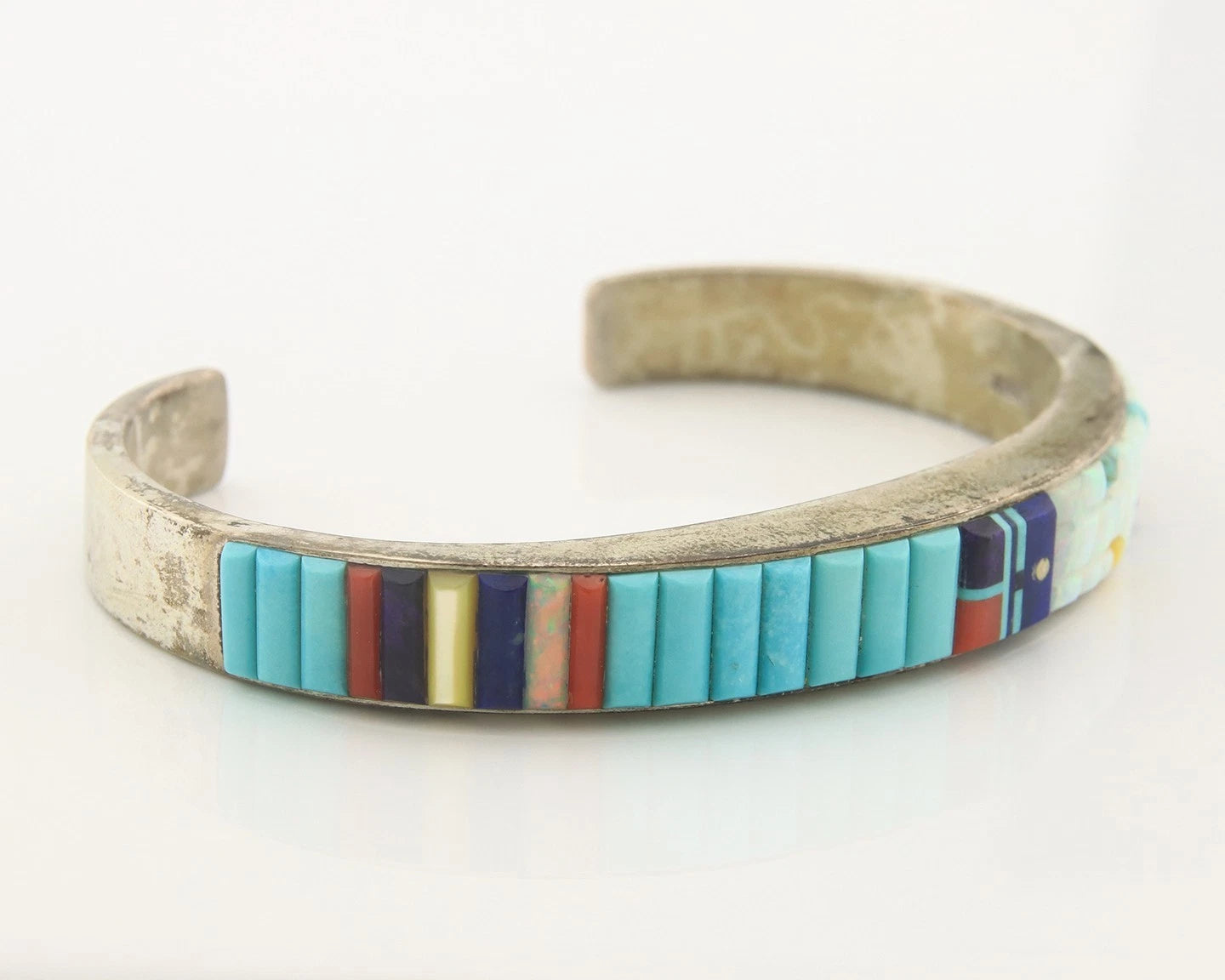 Navajo Cuff Bracelet Sterling Silver Natural Gemstone Vintage Signed WM