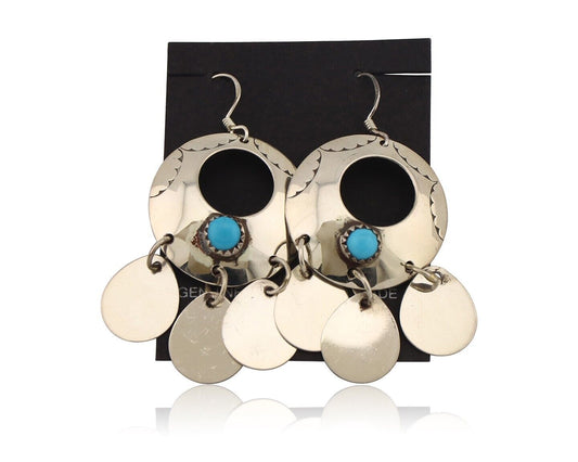 Navajo Dangle Handmade Earrings 925 Silver Blue Turquoise Native Artist C.80's