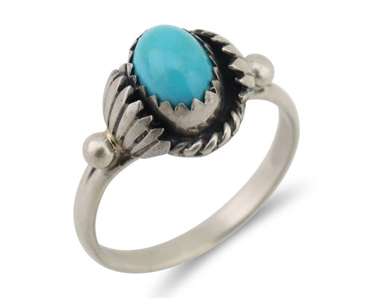 Navajo Ring 925 Silver Kingman Turquoise Native American Artist Made In 1985