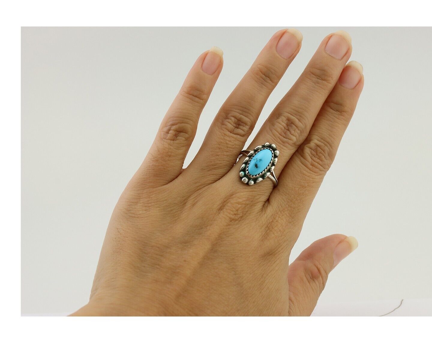 Navajo Ring 925 Silver Sleeping Beauty Turquoise Artist Signed SC C.80's