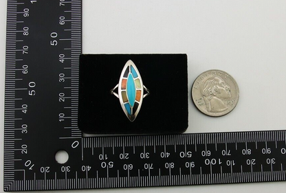 Navajo Ring 925 Silver Turquoise Shell Onyx Spiney Oyster Native Artist C80's