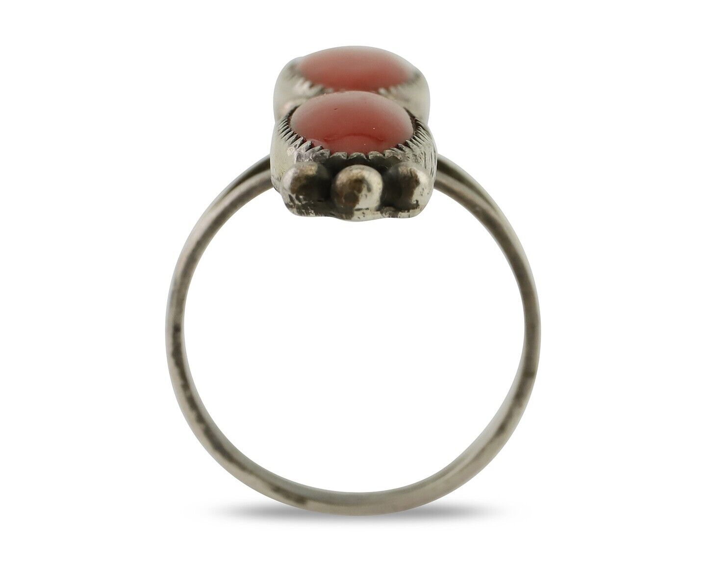 Navajo Ring 925 Silver Mediterranean Coral Native American Artist C.80's