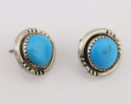 Navajo Earrings 925 Silver Natural Blue Turquoise Native American Artist C.80s