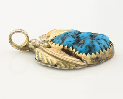 Navajo Pendant Sterling Silver & Gold Natural Blue Turquoise Authentic Native
